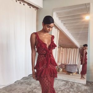 For Love & Lemons Berry Dot Dotty Midi Dress NWT